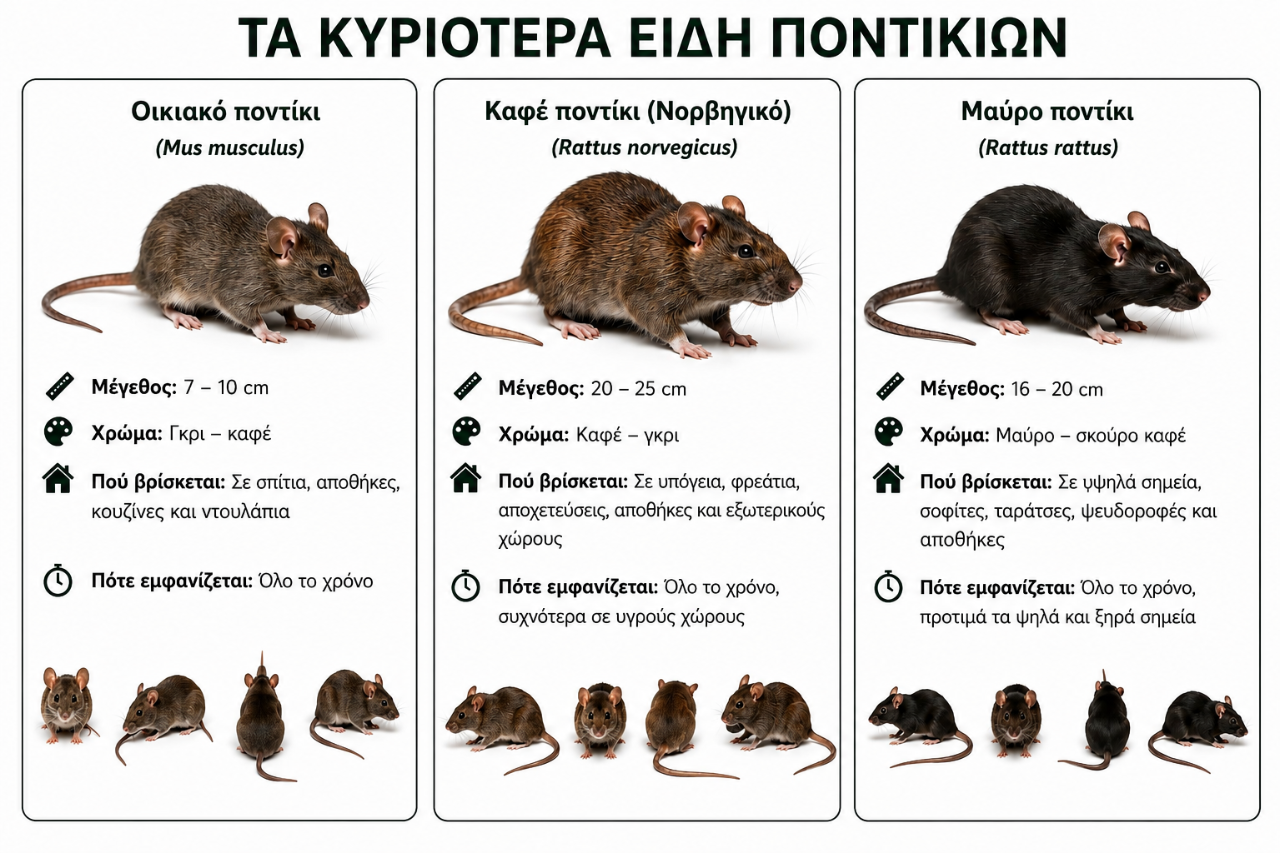 Κυριότερα είδη ποντικών και αρουραίων και βασικά χαρακτηριστικά