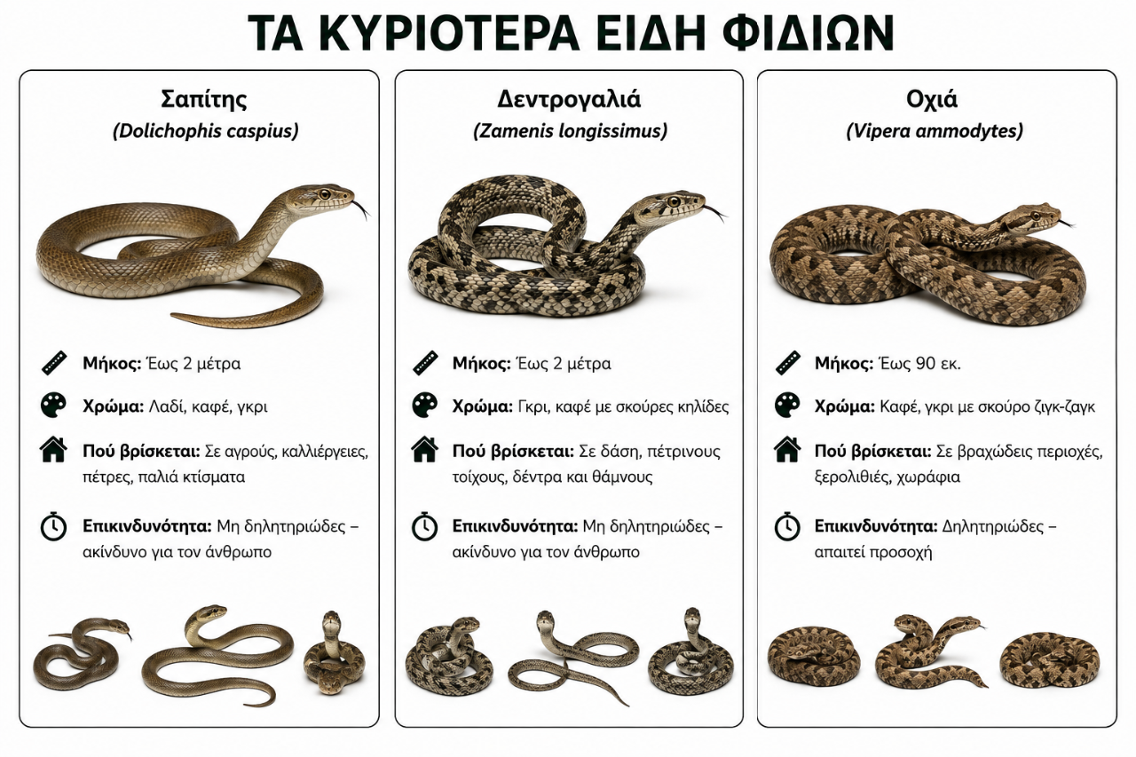 Συνηθισμένα είδη φιδιών στην Ελλάδα και βασικά χαρακτηριστικά αναγνώρισης