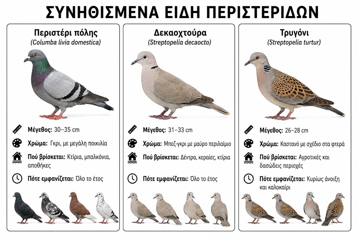 Περιστέρι πόλης, δεκαοχτούρα και τρυγόνι