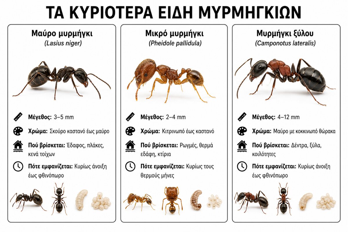 Μαύρο μυρμήγκι, μικρό μυρμήγκι και μυρμήγκι ξύλου