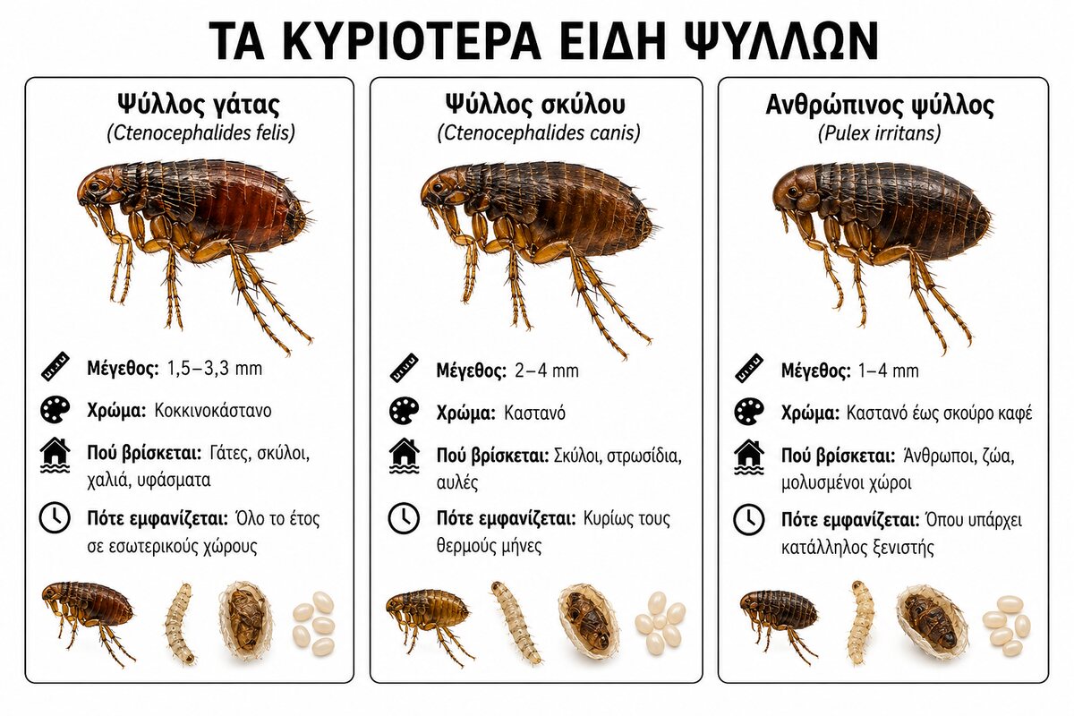 Ψύλλος γάτας, ψύλλος σκύλου και ανθρώπινος ψύλλος