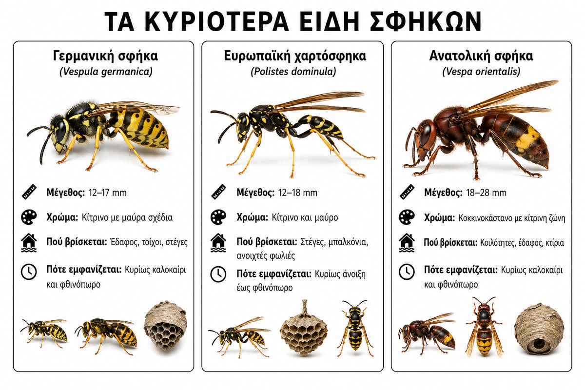 Γερμανική σφήκα, ευρωπαϊκή χαρτόσφηκα και ανατολική σφήκα